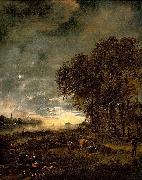 Aert van der Neer, A Landscape with a River at Evening